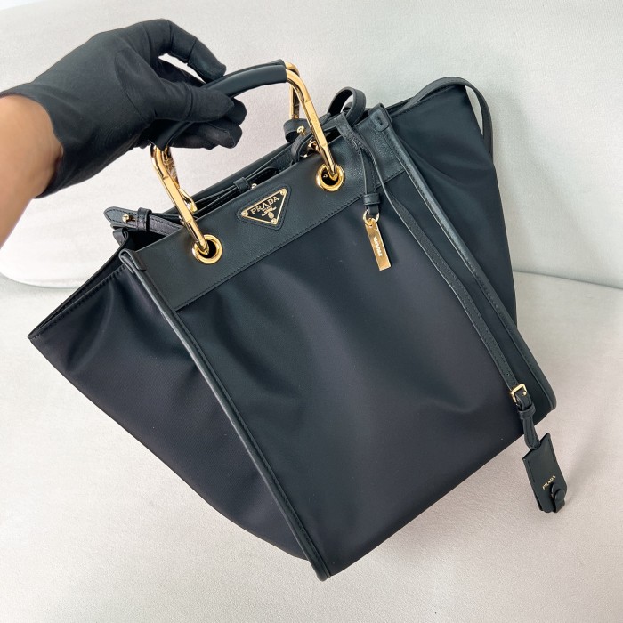Medium Re-Nylon And Leather Tote Bag“28.5*23*15CM”-089=