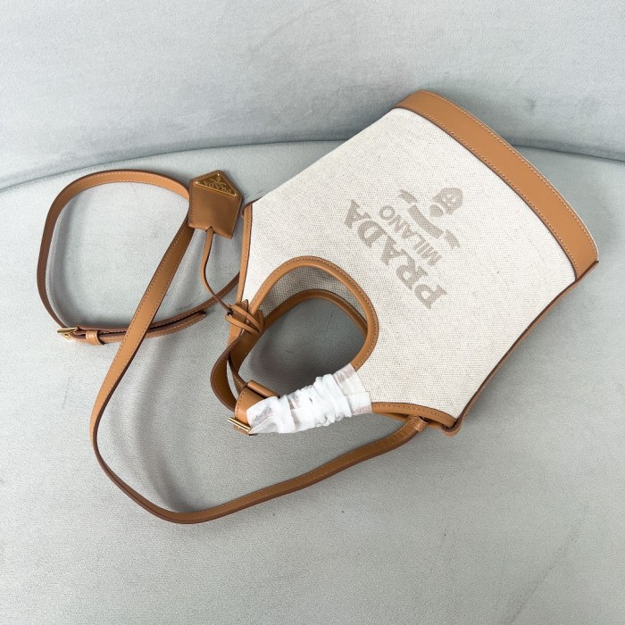 Natural Linen Blend And Leather Mini-Buckle Bag“21*18*9CM”-068=