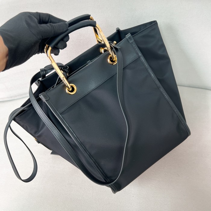 Medium Re-Nylon And Leather Tote Bag“28.5*23*15CM”-089=