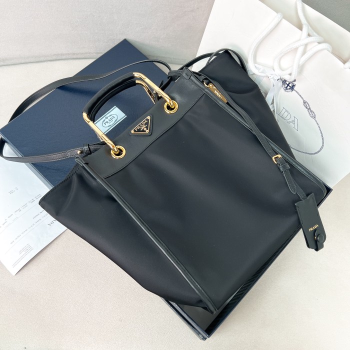 Medium Re-Nylon And Leather Tote Bag“28.5*23*15CM”-089=