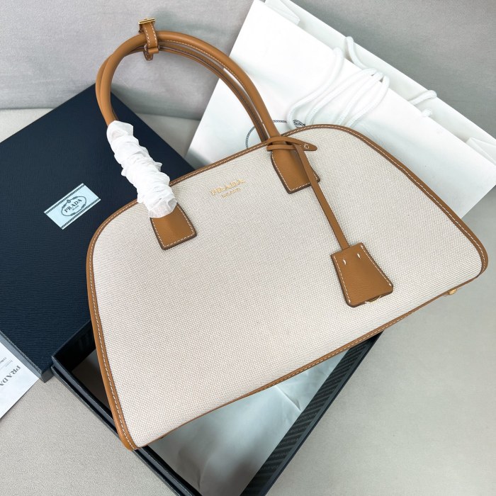 Linen Blend And Leather Tote Bag“35*22.5*13CM”-089=