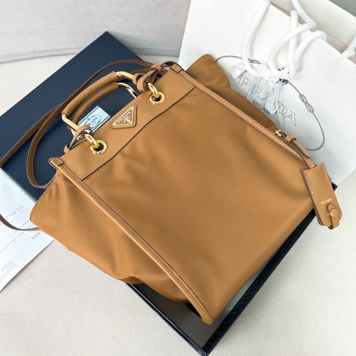 Medium Re-Nylon And Leather Tote Bag“28.5*23*15CM”-089=