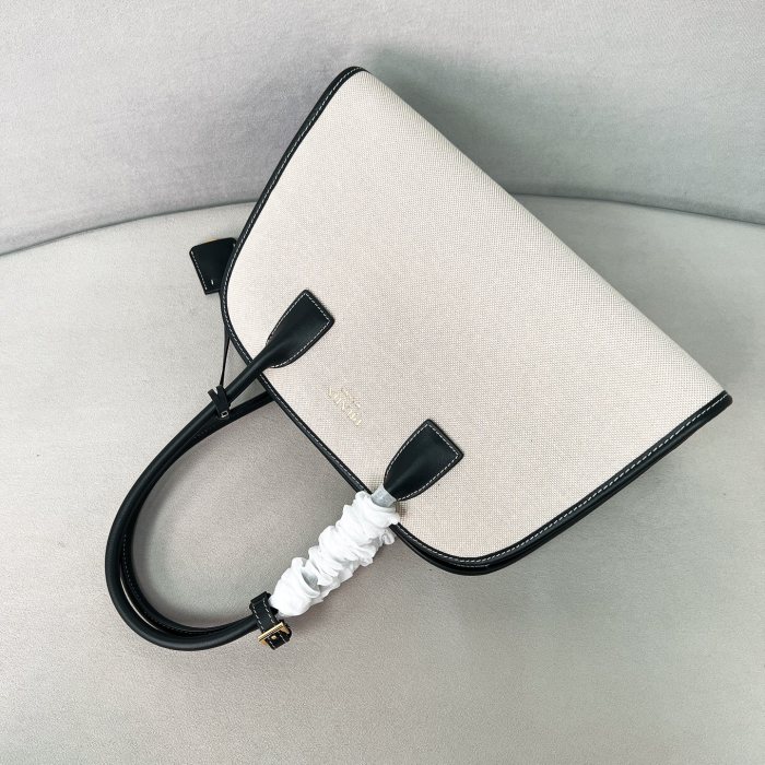 Linen Blend And Leather Tote Bag“35*22.5*13CM”-089=