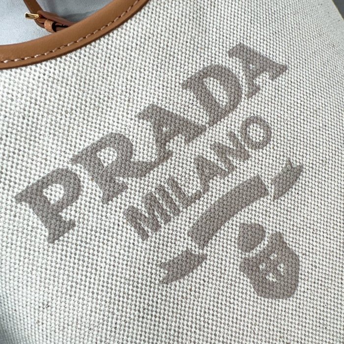Natural Linen Blend And Leather Mini-Buckle Bag“21*18*9CM”-068=