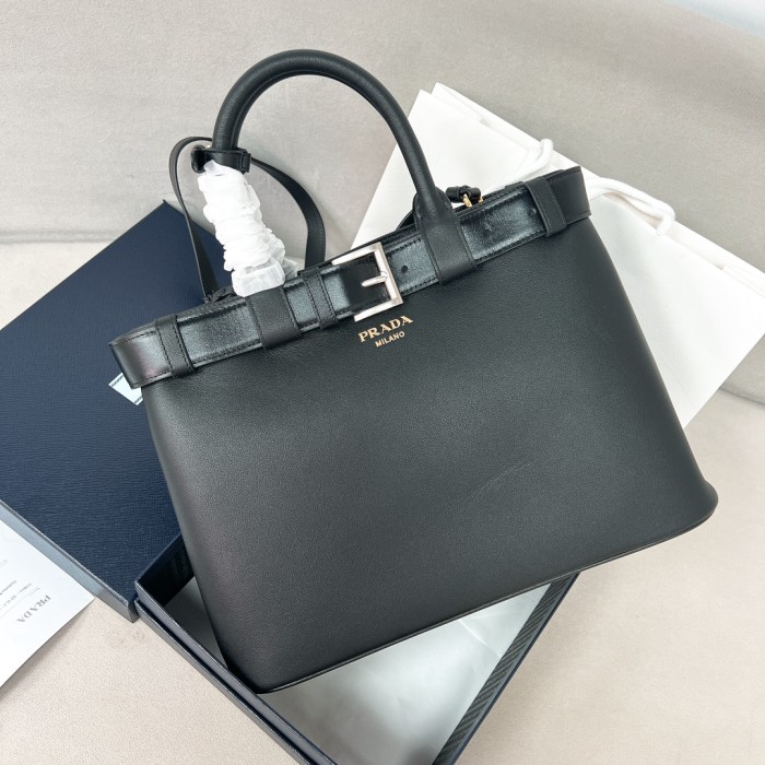 Buckle Small Leather Handbag With Double Belt“35*25*14CM”-0831=