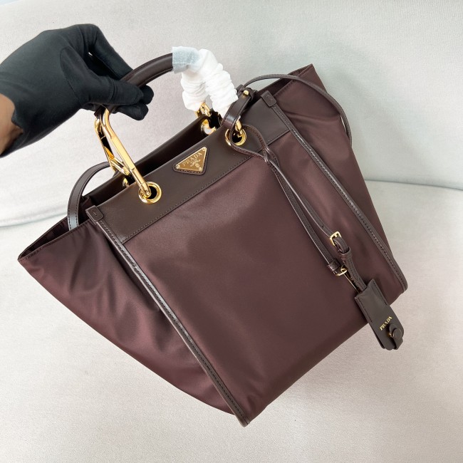 Re-Nylon and leather tote bag“28.5*23*15CM”-089=