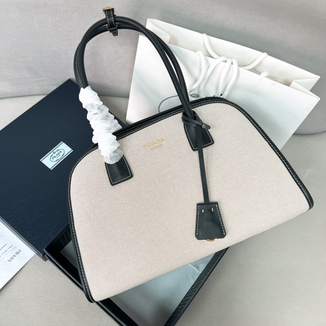 Linen Blend And Leather Tote Bag“35*22.5*13CM”-089=