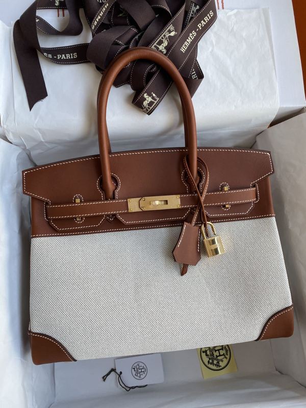 Birkin Barenia Natural Canvas“30*22*16CM”-0051=