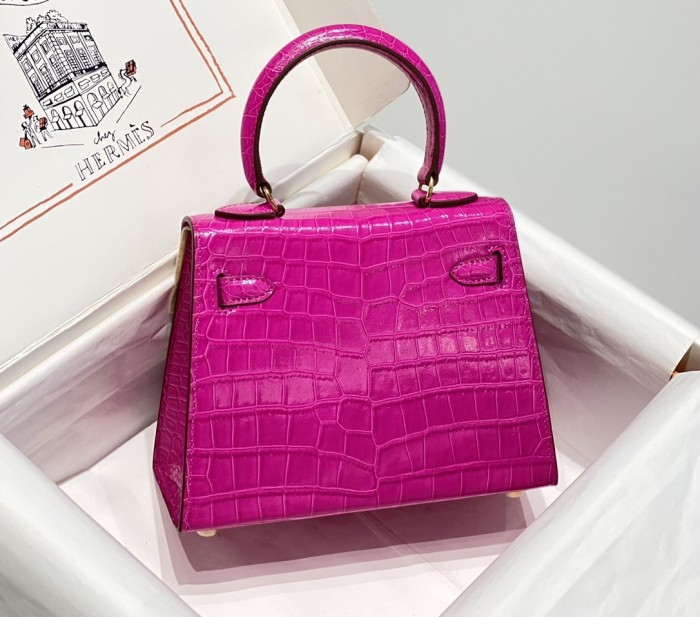 Kelly Bag in Porosus Crocodile“19*12*6CM”-0481=