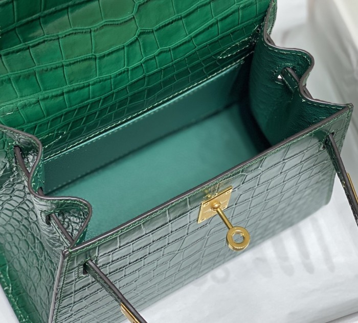 Kelly Bag in Porosus Crocodile“19*12*6CM”-0481=