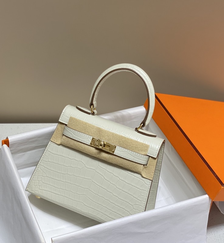 Kelly Bag in Porosus Crocodile“19*12*6CM”-0481=