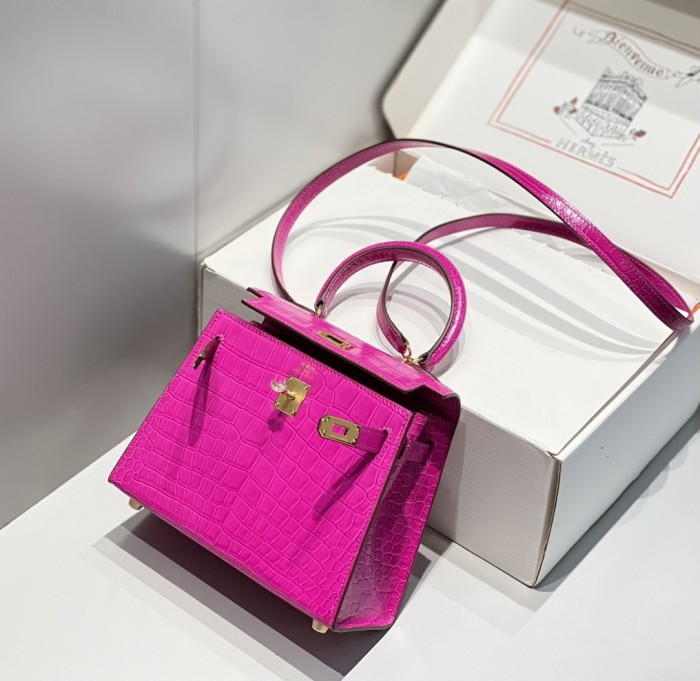 Kelly Bag in Porosus Crocodile“19*12*6CM”-0481=