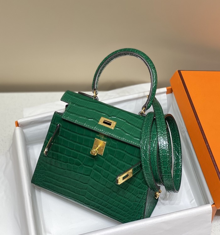 Kelly Bag in Porosus Crocodile“19*12*6CM”-0481=