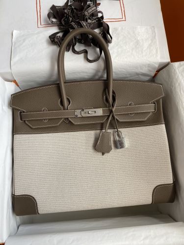 Birkin Bag in Togo-Canvas“35*25*18CM”-0061=