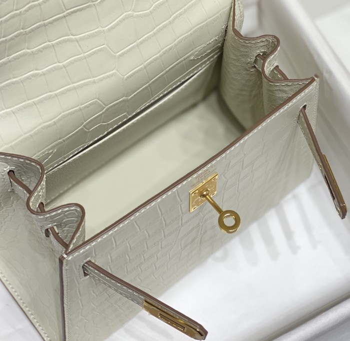 Kelly Bag in Porosus Crocodile“19*12*6CM”-0481=
