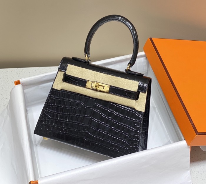 Kelly Bag in Porosus Crocodile“19*12*6CM”-0481=