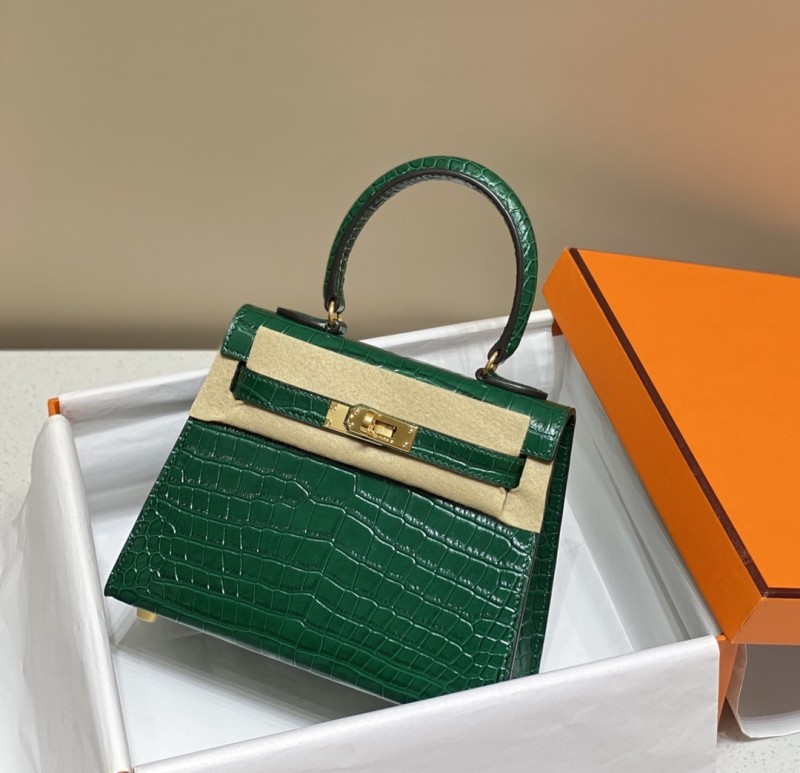 Kelly Bag in Porosus Crocodile“19*12*6CM”-0481=