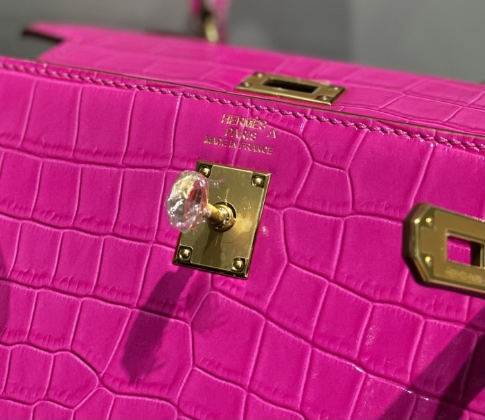 Kelly Bag in Porosus Crocodile“19*12*6CM”-0481=