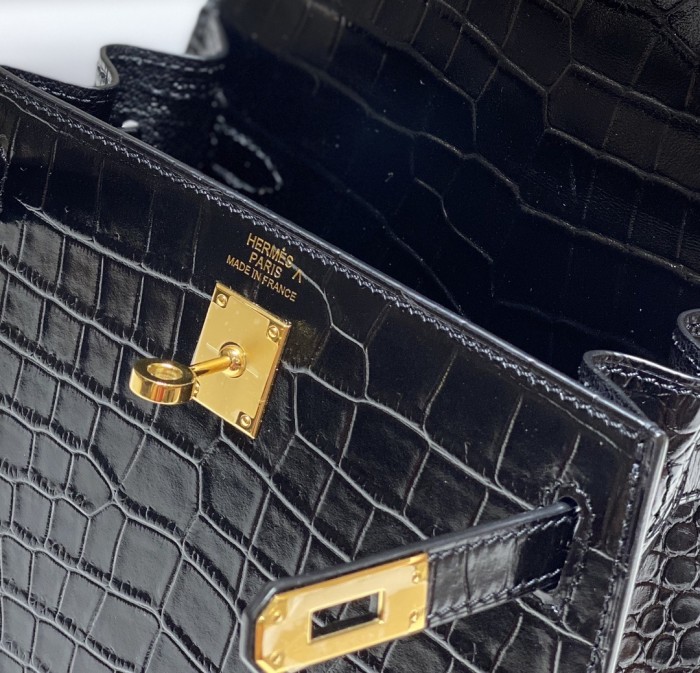 Kelly Bag in Porosus Crocodile“19*12*6CM”-0481=