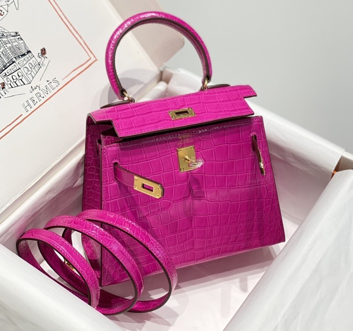 Kelly Bag in Porosus Crocodile“19*12*6CM”-0481=