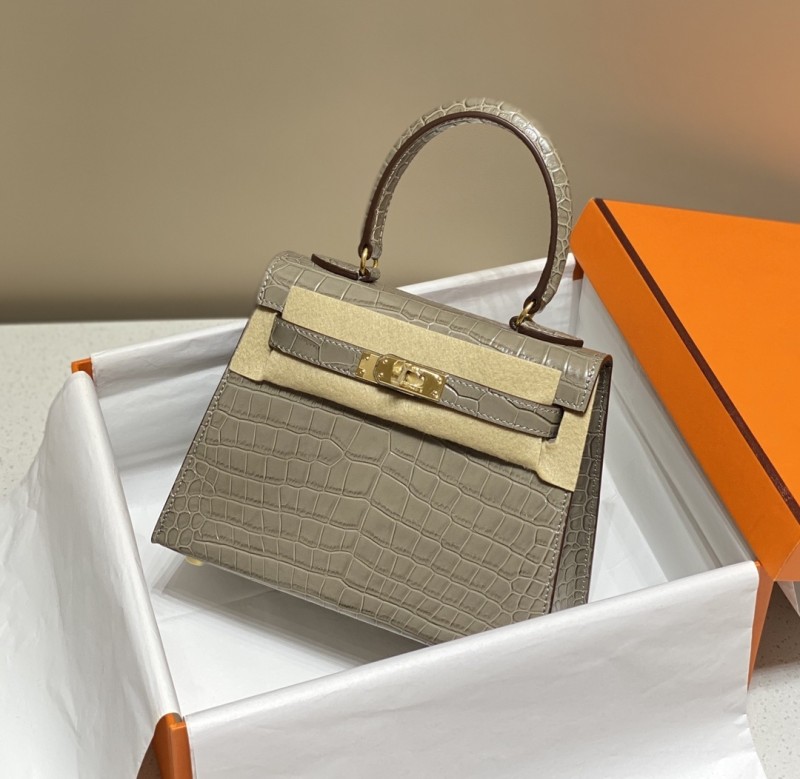 Kelly Bag in Porosus Crocodile“19*12*6CM”-0481=