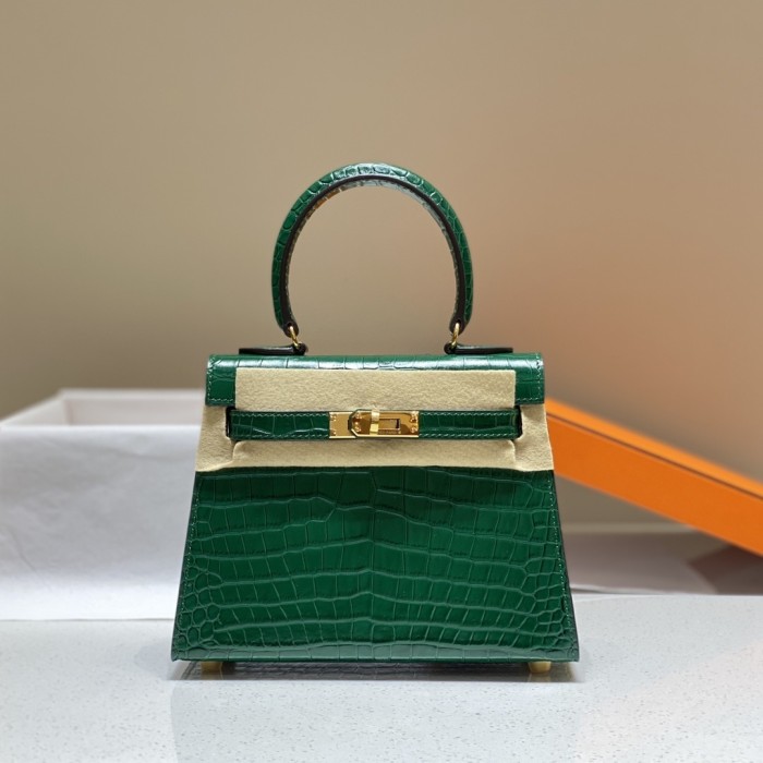 Kelly Bag in Porosus Crocodile“19*12*6CM”-0481=