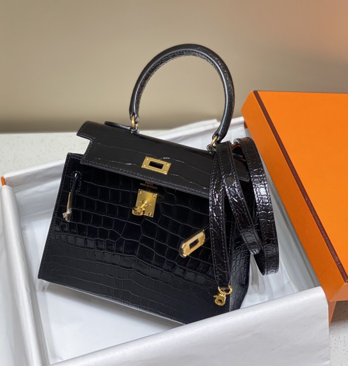 Kelly Bag in Porosus Crocodile“19*12*6CM”-0481=