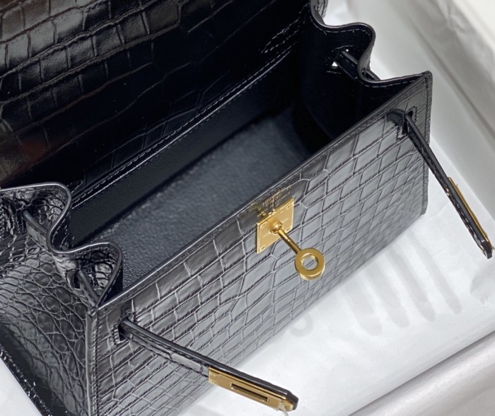 Kelly Bag in Porosus Crocodile“19*12*6CM”-0481=