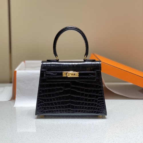 Kelly Bag in Porosus Crocodile“19*12*6CM”-0481=