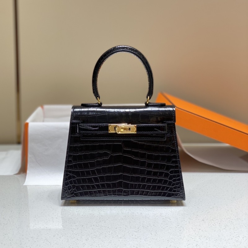Kelly Bag in Porosus Crocodile“19*12*6CM”-0481=