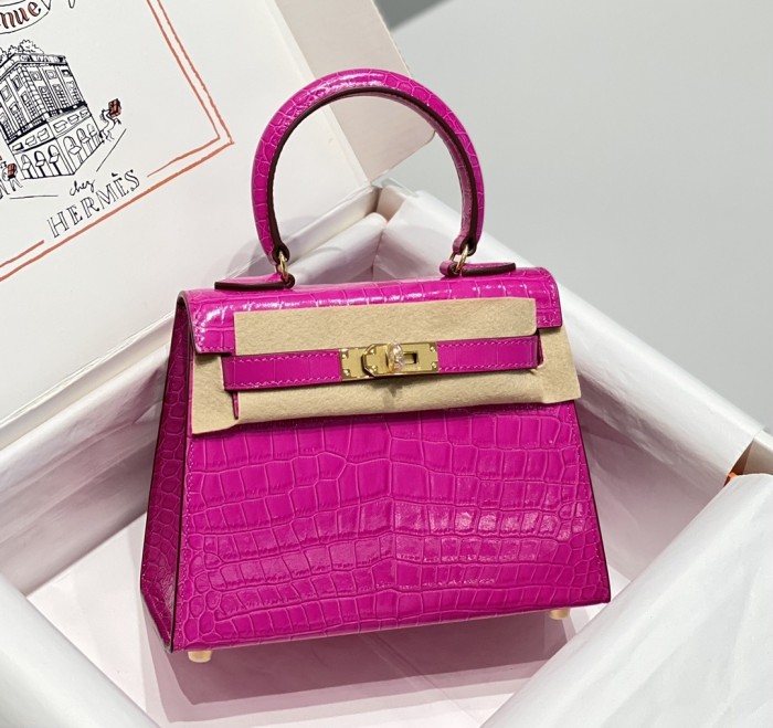 Kelly Bag in Porosus Crocodile“19*12*6CM”-0481=