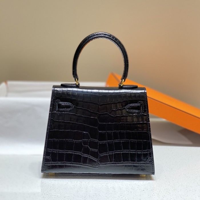Kelly Bag in Porosus Crocodile“19*12*6CM”-0481=