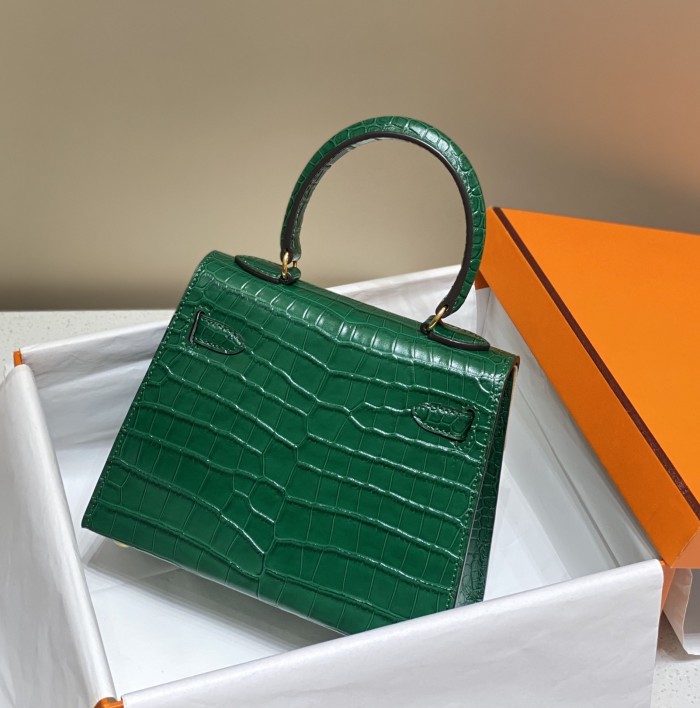 Kelly Bag in Porosus Crocodile“19*12*6CM”-0481=