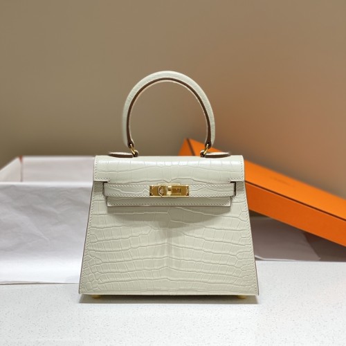 Kelly Bag in Porosus Crocodile“19*12*6CM”-0481=