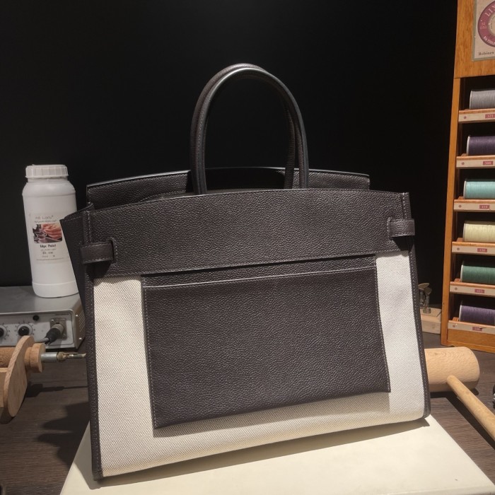 Birkin à l'envers 35 Barenia Faubourg-Canvas“35*25*18CM”-0063=