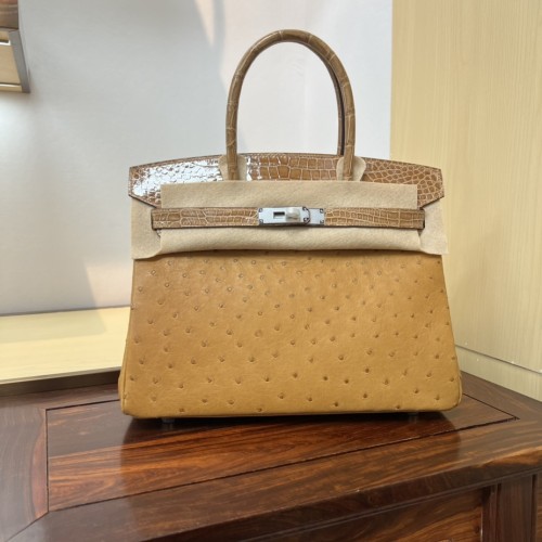 Birkin 30 Touch Ostrich-Crocodile“30*22*16CM”-0093=