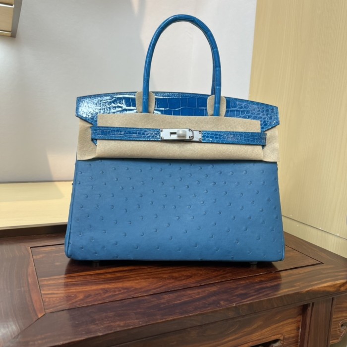 Birkin 30 Touch Ostrich-Crocodile“30*22*16CM”-0093=
