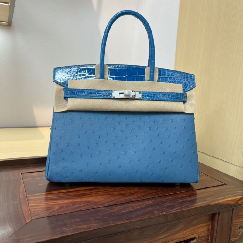 Birkin 30 Touch Ostrich-Crocodile“30*22*16CM”-0093=