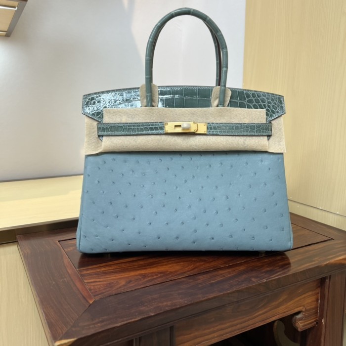 Birkin 30 Touch Ostrich-Crocodile“30*22*16CM”-0093=