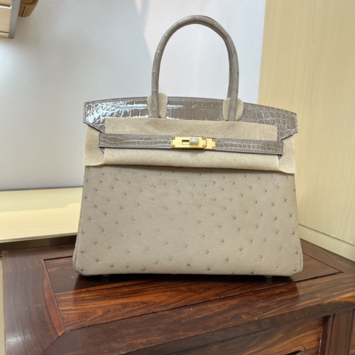 Birkin 30 Touch Ostrich-Crocodile“30*22*16CM”-0093=