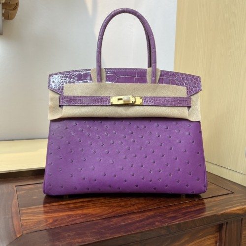 Birkin 30 Touch Ostrich-Crocodile“30*22*16CM”-0093=