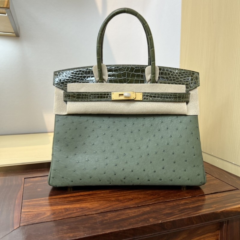 Birkin 30 Touch Ostrich-Crocodile“30*22*16CM”-0093=