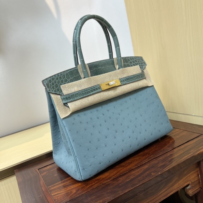 Birkin 30 Touch Ostrich-Crocodile“30*22*16CM”-0093=