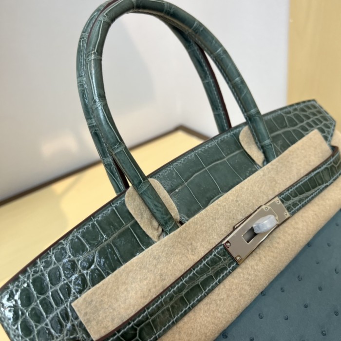 Birkin 30 Touch Ostrich-Crocodile“30*22*16CM”-0093=