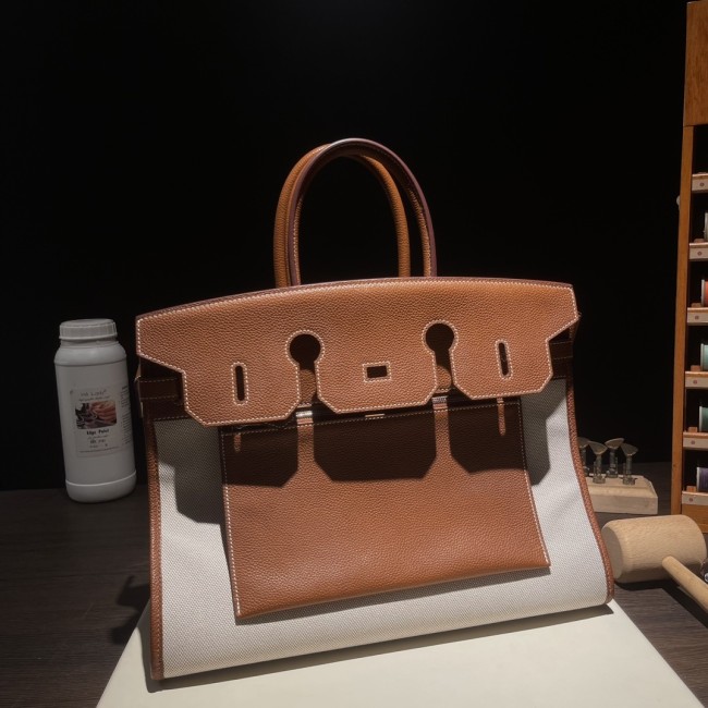 Birkin à l'envers 35 Barenia Faubourg-Canvas“35*25*18CM”-0063=