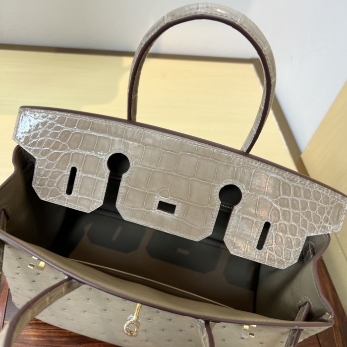 Birkin 30 Touch Ostrich-Crocodile“30*22*16CM”-0093=