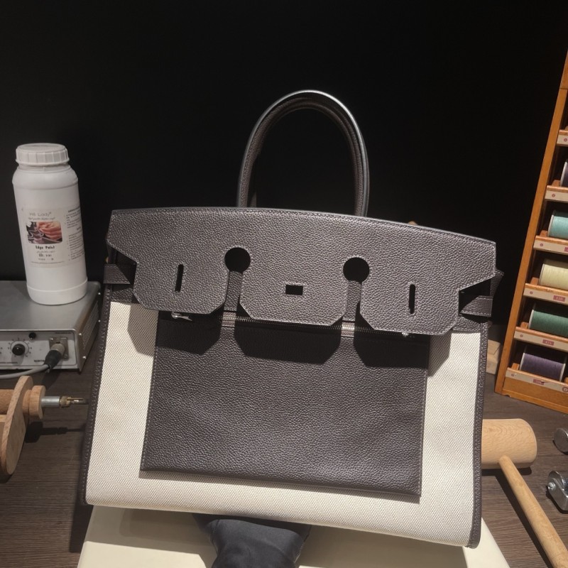 Birkin à l'envers 35 Barenia Faubourg-Canvas“35*25*18CM”-0063=
