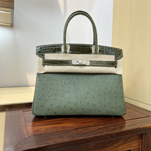 Birkin 30 Touch Ostrich-Crocodile“30*22*16CM”-0093=