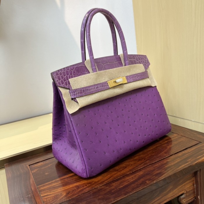 Birkin 30 Touch Ostrich-Crocodile“30*22*16CM”-0093=