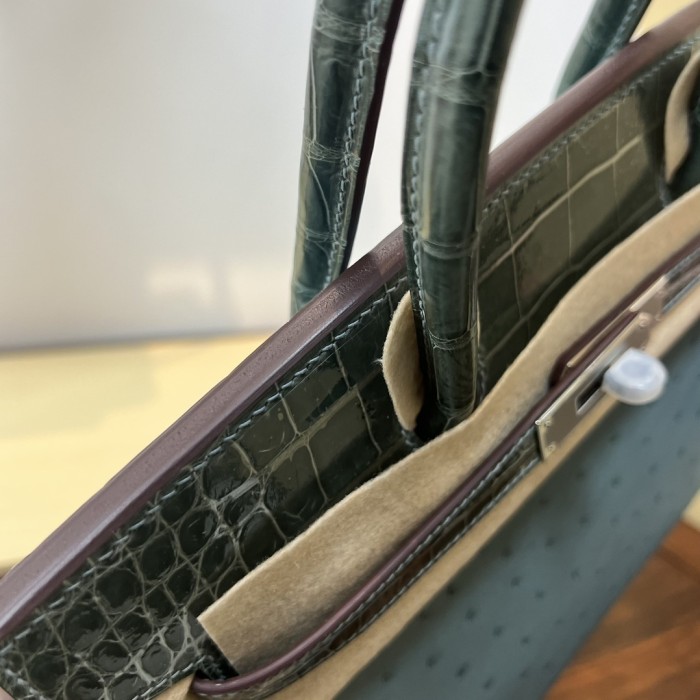 Birkin 30 Touch Ostrich-Crocodile“30*22*16CM”-0093=